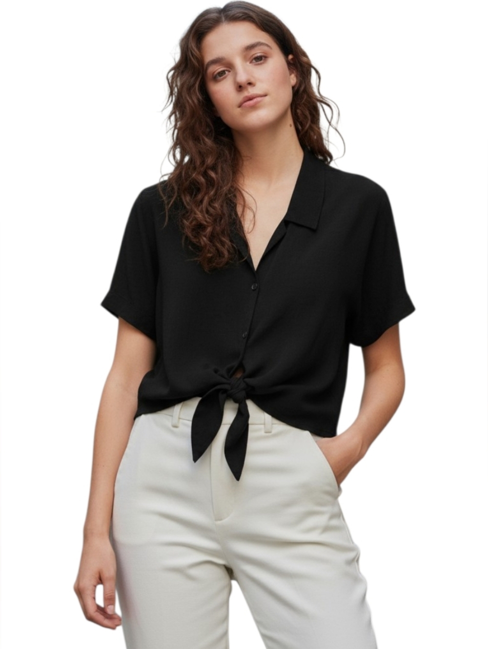 Wilfred Free Tie-front Cropped Blouse in black size XS